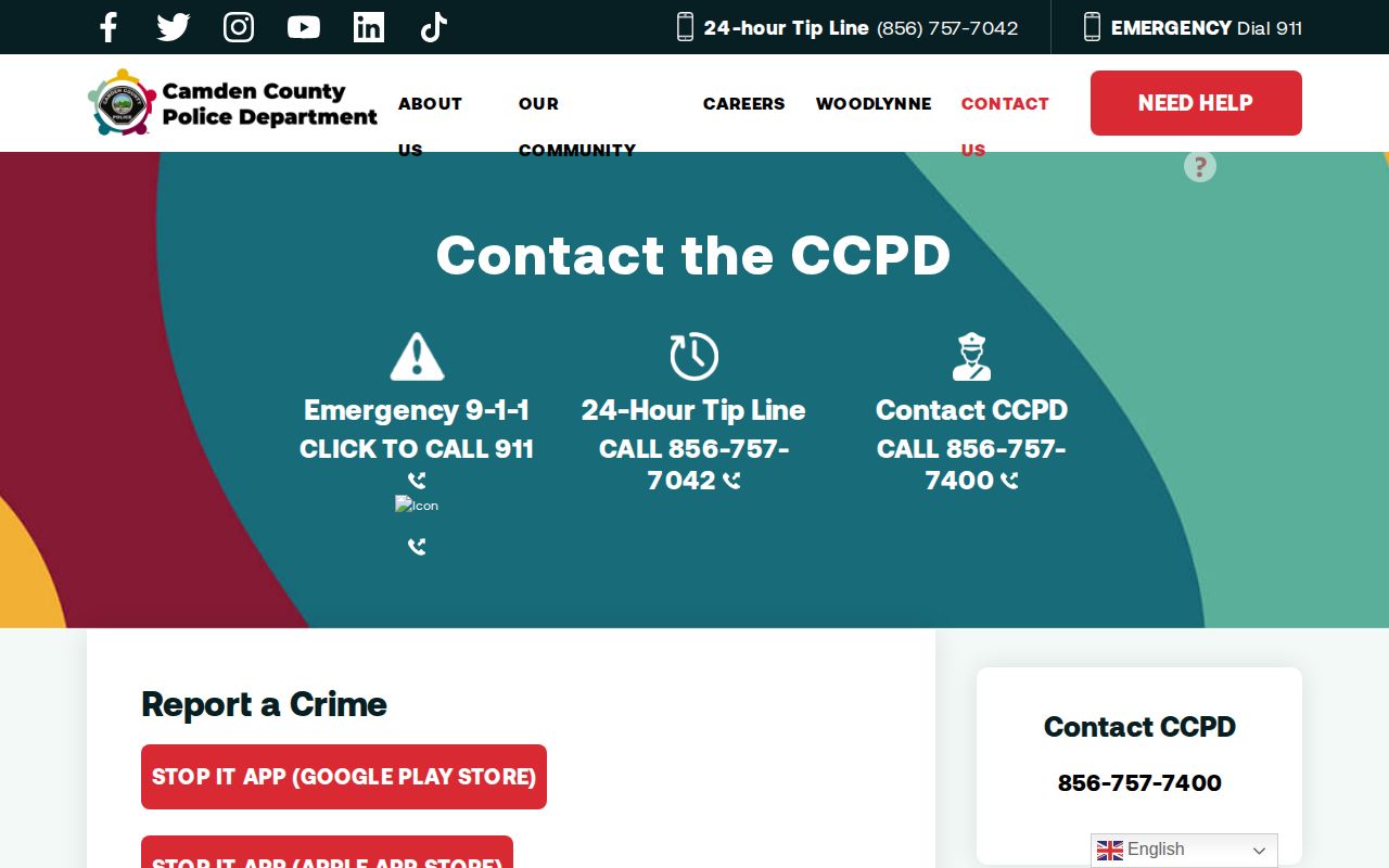 Camden County Police Department official contact page