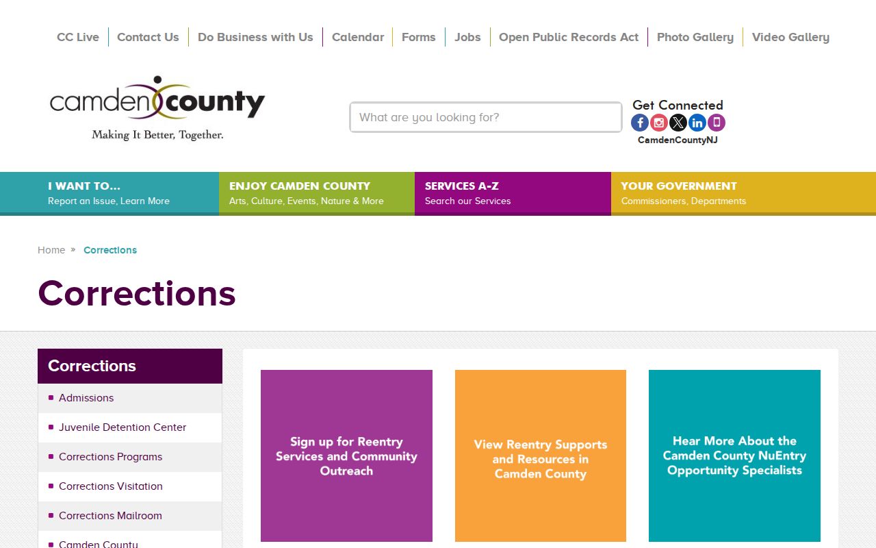 Camden County Corrections custody status and booking record information