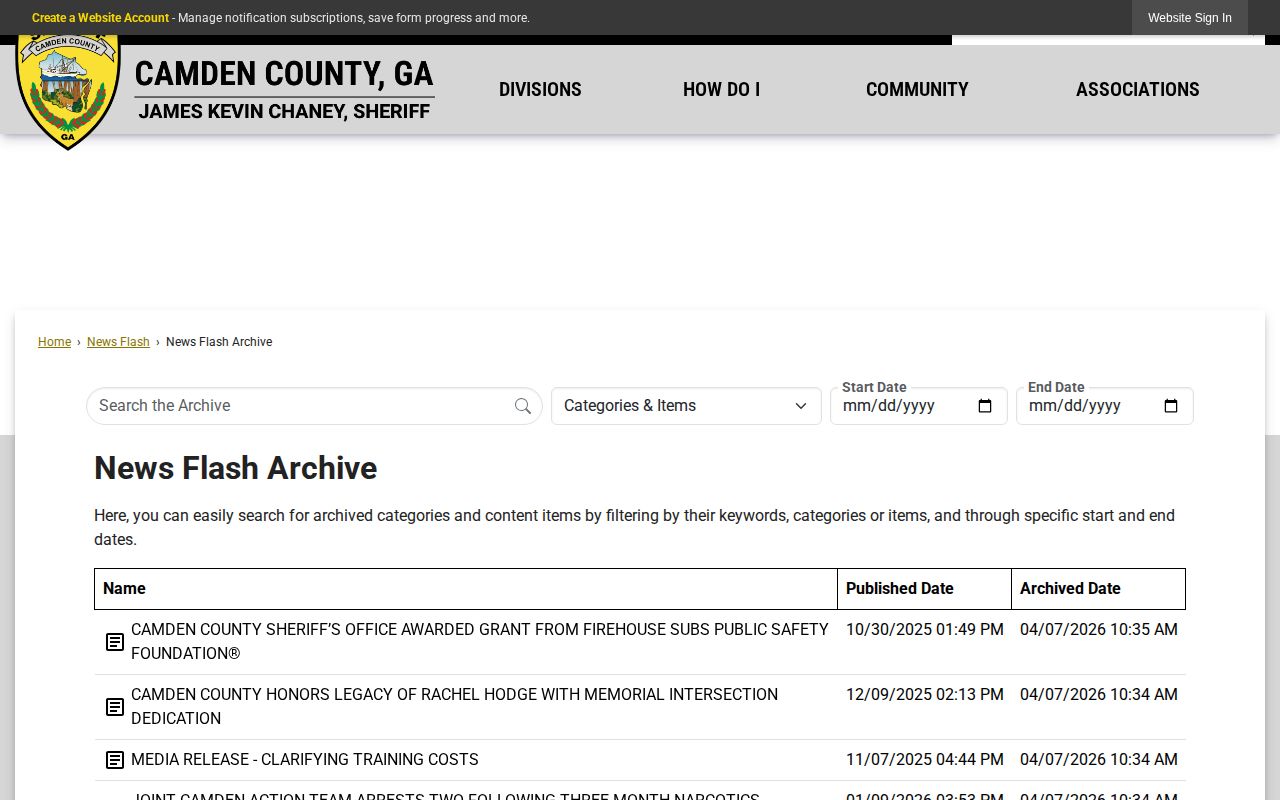 Camden County Sheriff official news archive for arrest record updates