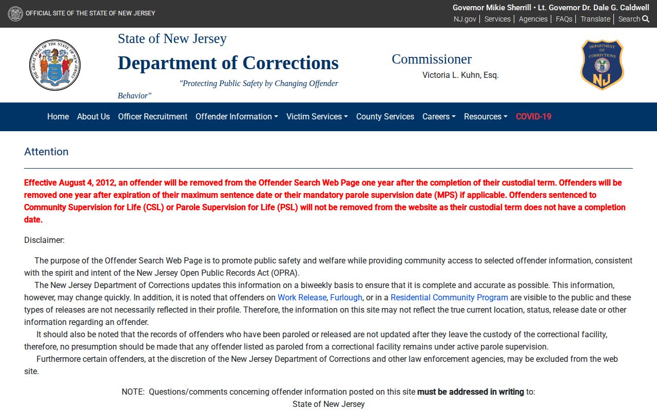 New Jersey Department of Corrections Camden County offender record search